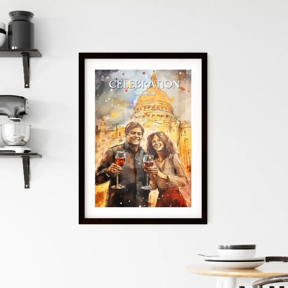 A Poster of happy people celebrating new yea Framed Print