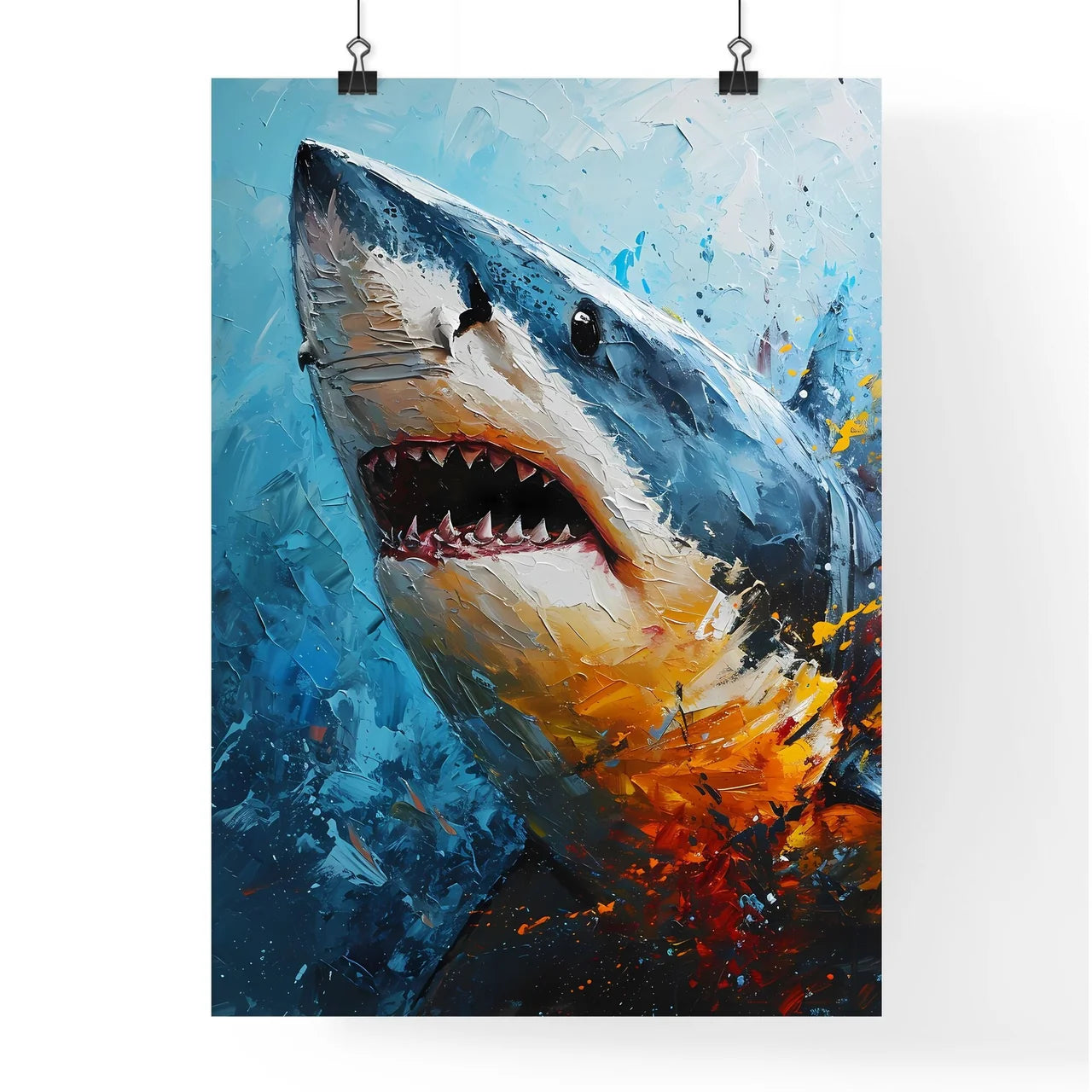 A Poster of The Shark Portrait with colorful Background  Poster