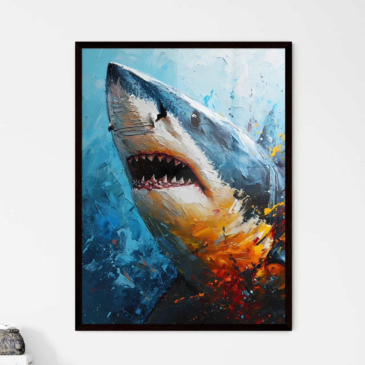 A Poster of The Shark Portrait with colorful Background  Wall Art