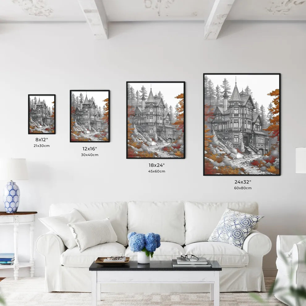 A Poster of coloring page for kids summer - A Drawing Of A House In The Woods Size Chart