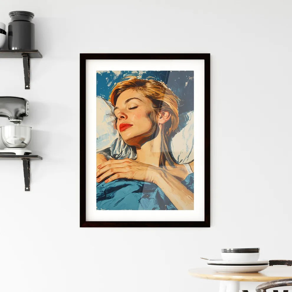 A Poster of painted portrait of woman in bed Framed Print