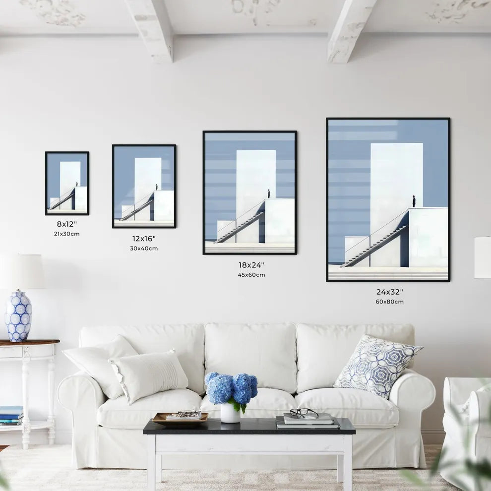 A Poster of diminished minimalism art - A Man Standing On A White Building Size Chart