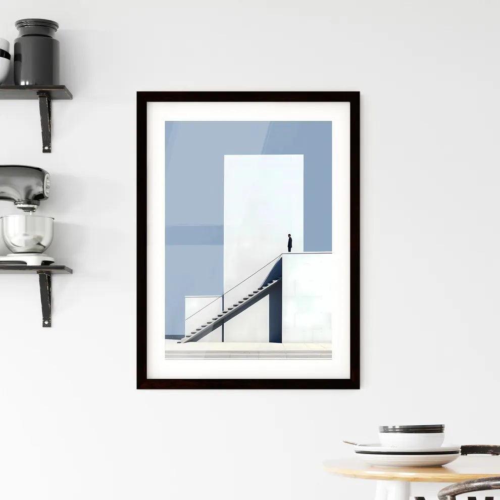 A Poster of diminished minimalism art - A Man Standing On A White Building Custom Print