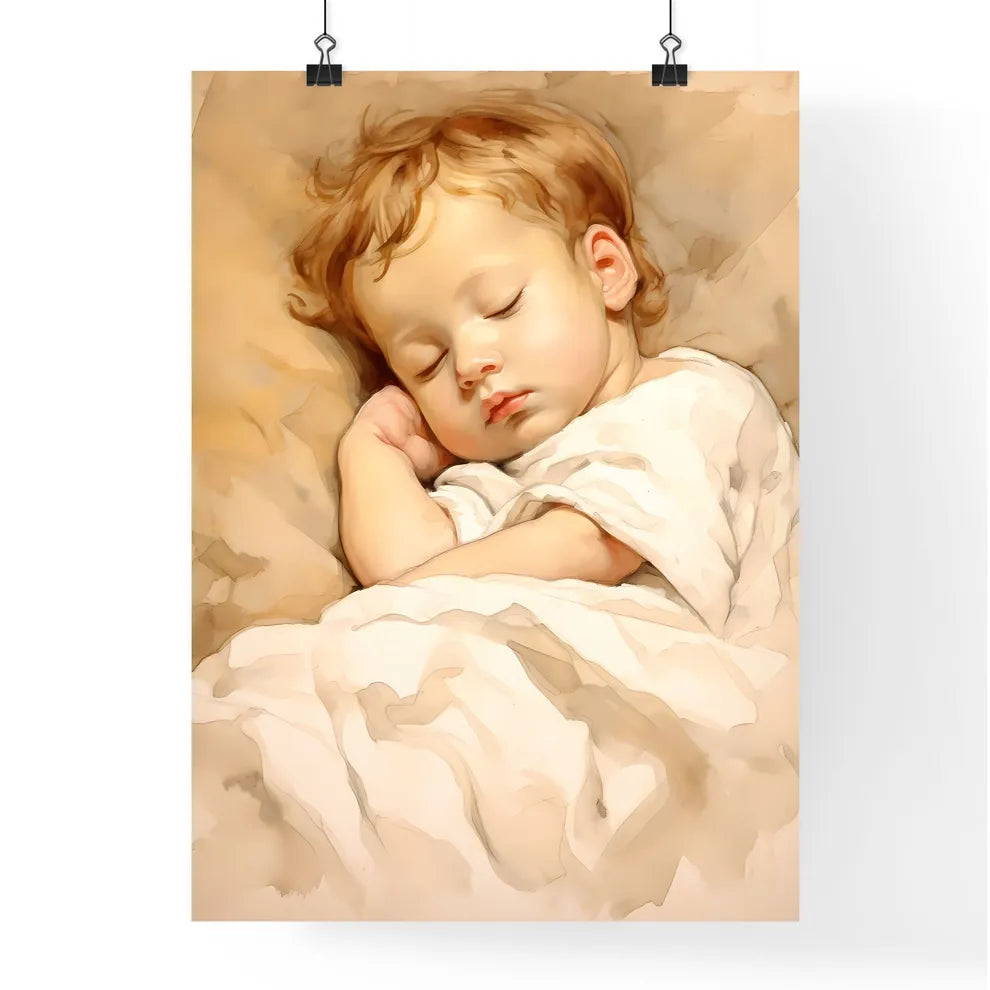A Poster of baby sleeping in a white blanket Poster