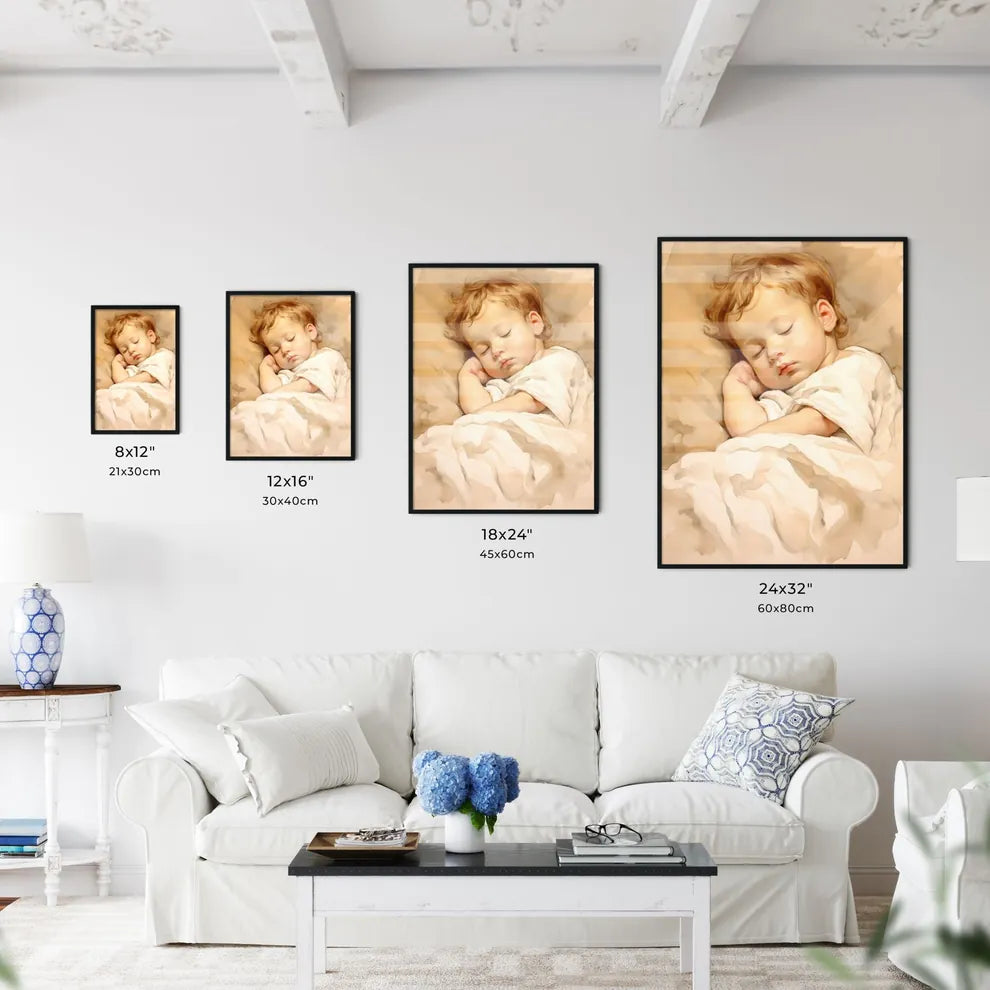 A Poster of baby sleeping in a white blanket - Kitchen Hangings