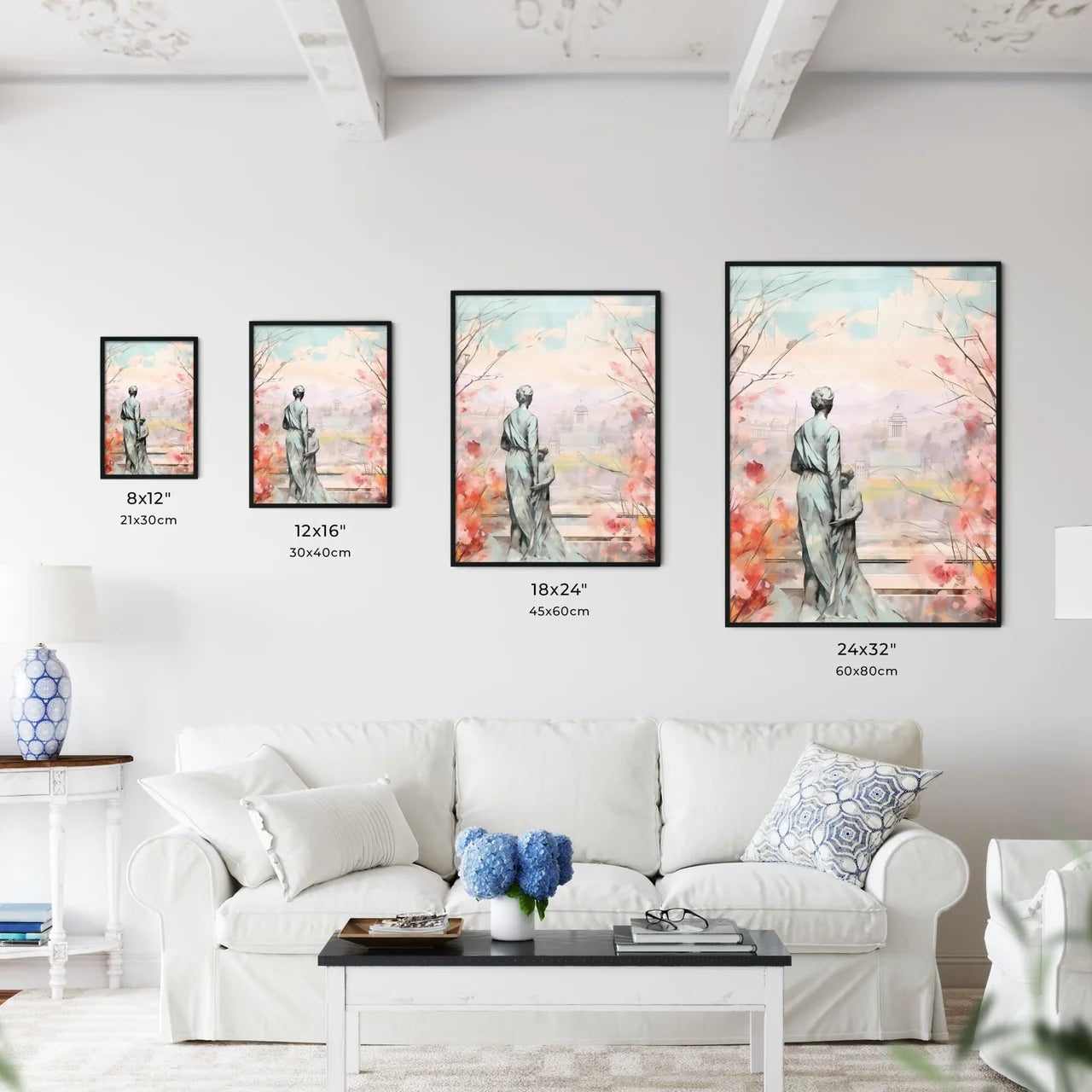 A Poster of mothers day background - A Statue Of A Woman And Child Looking At A City Size Chart