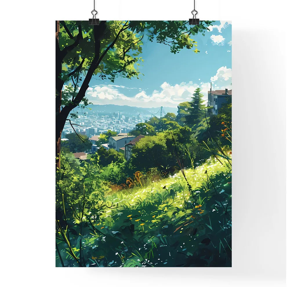A Poster of San Franciso Skyline - A View Of A City From A Hill Poster