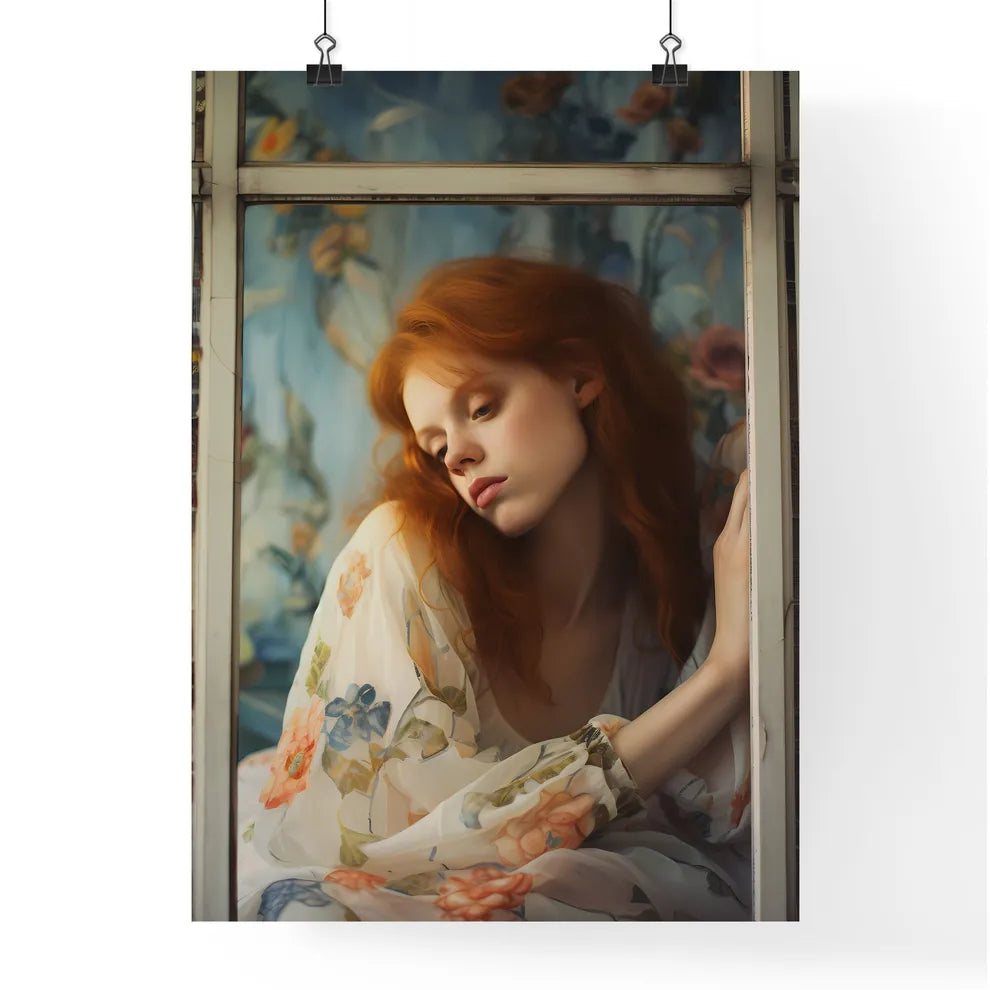 A Poster of woman with red hair sitting - A  Poster