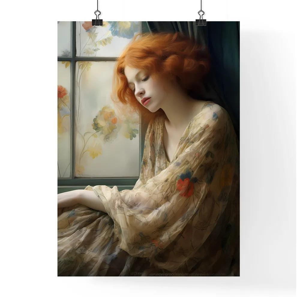 A Poster of woman with red hair sitting - A  Poster