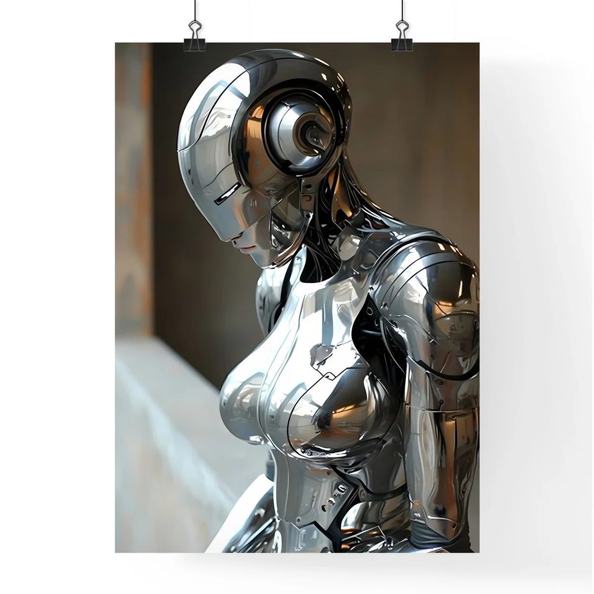 A Poster of a woman wearing chrome reflectiv Poster