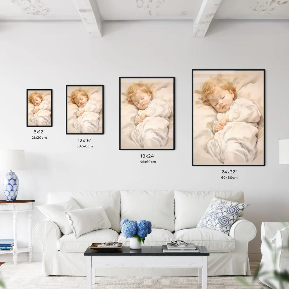 A Poster of baby sleeping in a white blanket - Kitchen Hangings