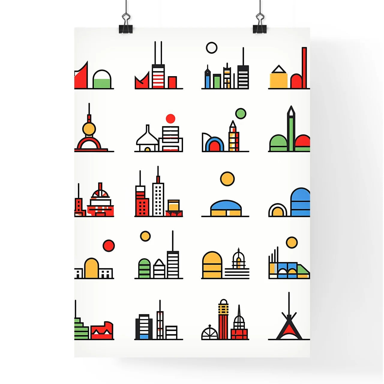 A Poster of minimalist Tokyo skyline - A Collection Of Colorful Buildings Poster