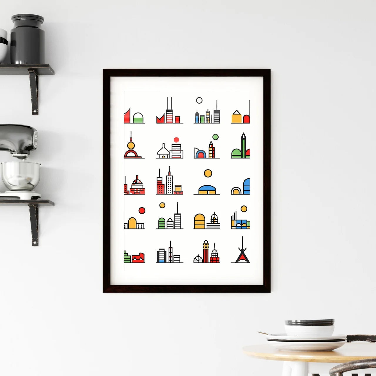 A Poster of minimalist Tokyo skyline - A Collection Of Colorful Buildings Custom Print