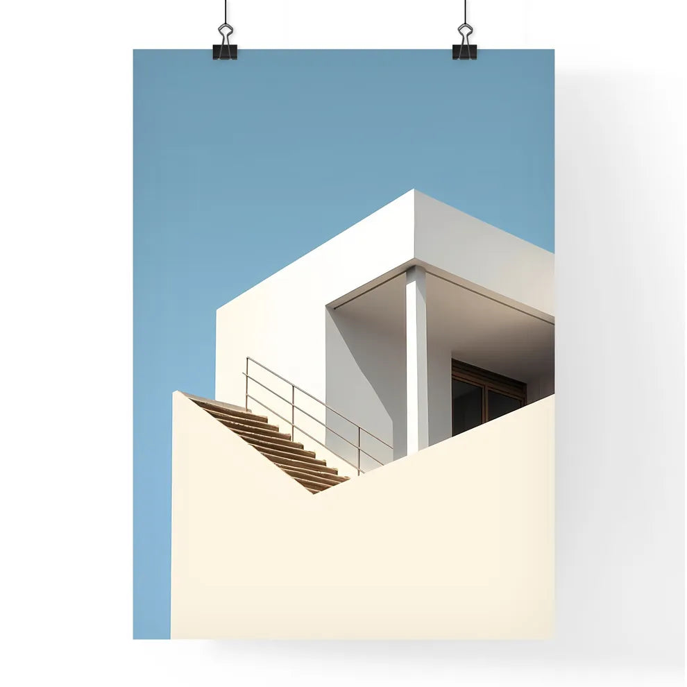 A Poster of diminished minimalism art - A White Building With Stairs Poster