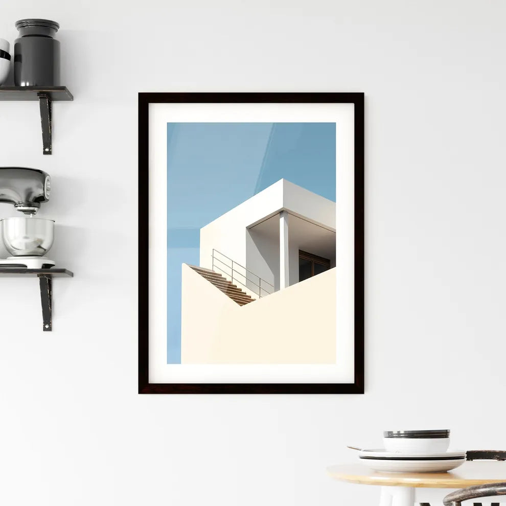 A Poster of diminished minimalism art - A White Building With Stairs Custom Print