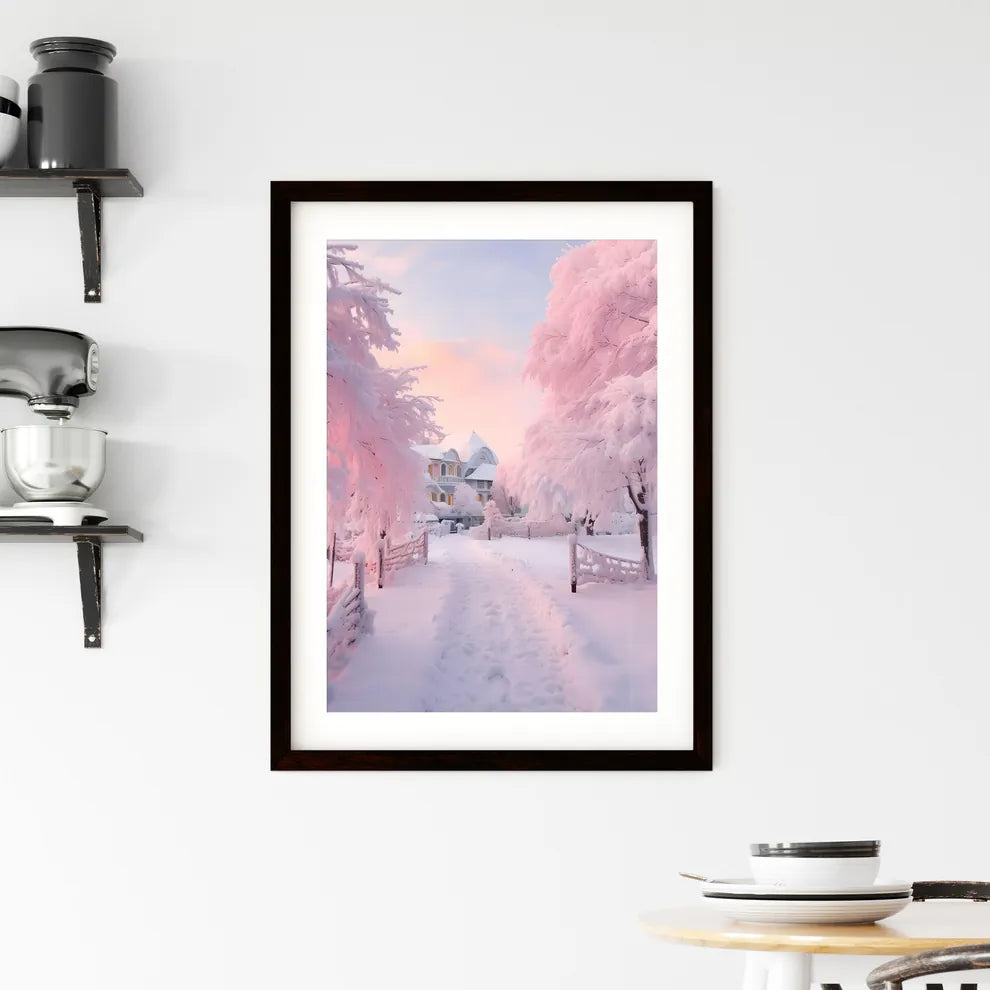 A Poster of beautiful snow scene - A Path In Framed Print