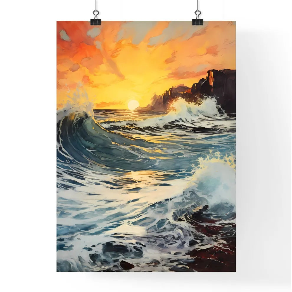 A Poster of breaking ocean wave falling - A  Poster