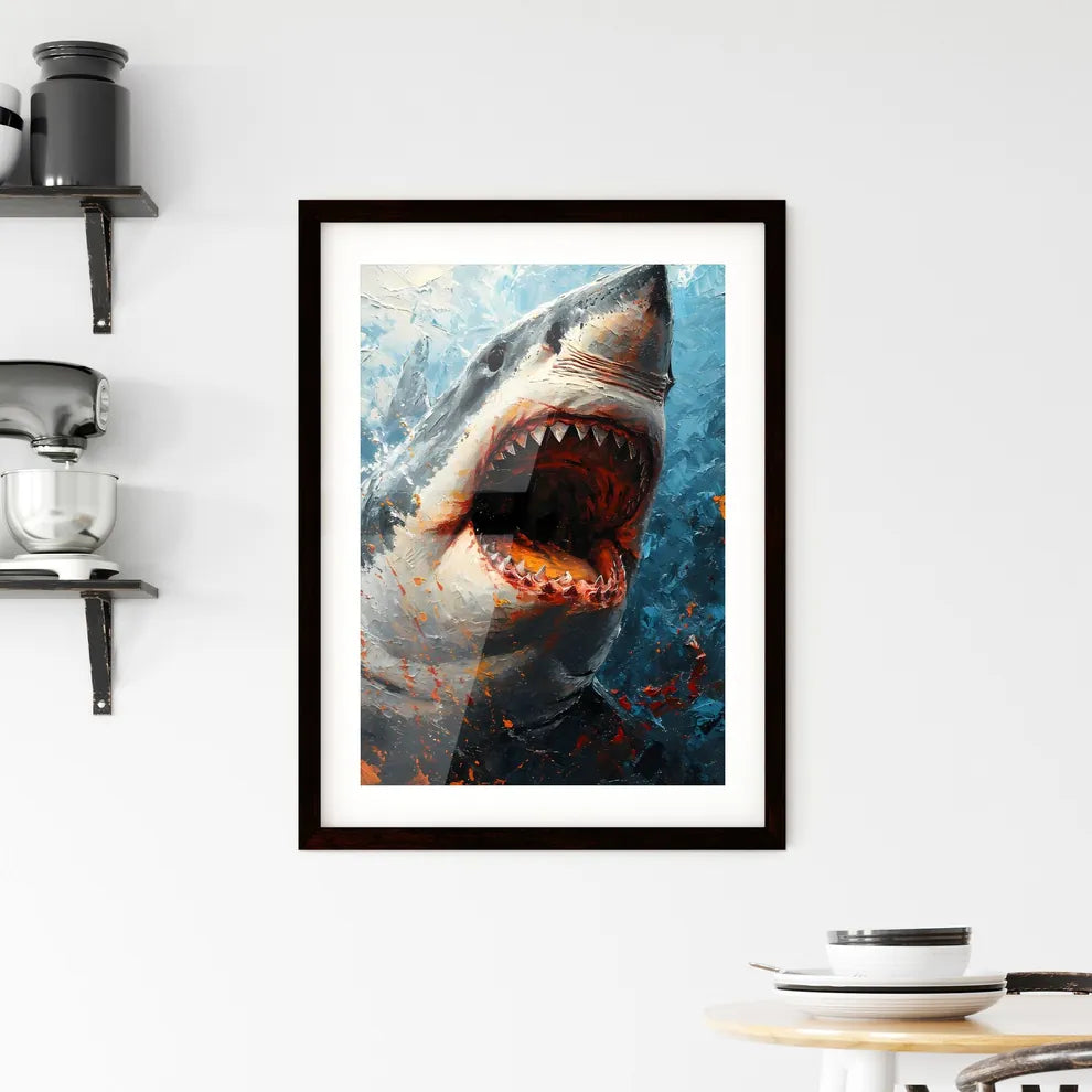 A Poster of The Shark Portrait with colorful Background  Framed Print