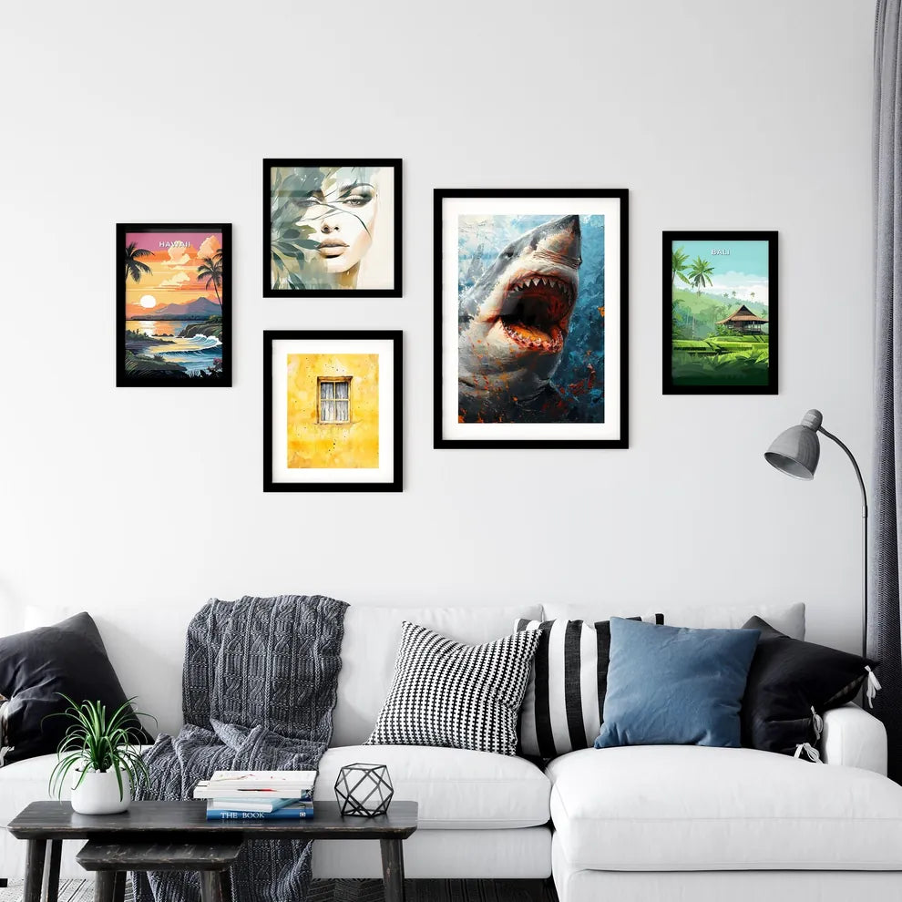 A Poster of The Shark Portrait with colorful Background  Art Print