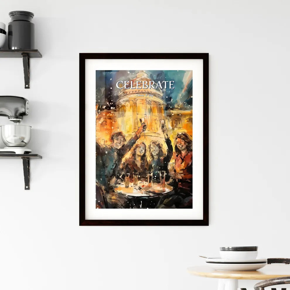 A Poster of happy people celebrating new yea Framed Print