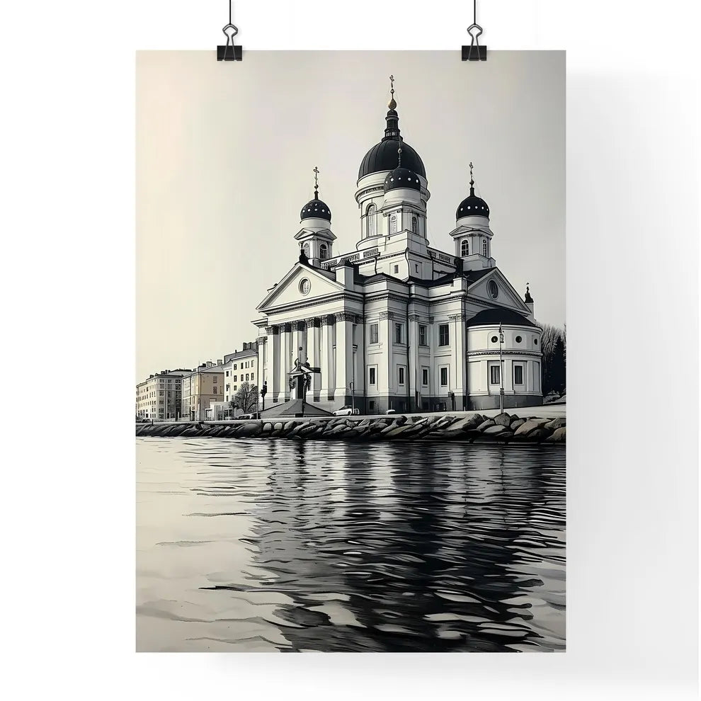 A Poster of Helsinki Capital of Finland - A Building With A Cross On The Top Poster