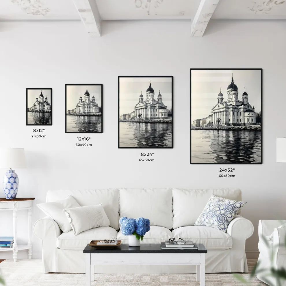 A Poster of Helsinki Capital of Finland - A Building With A Cross On The Top Size Chart