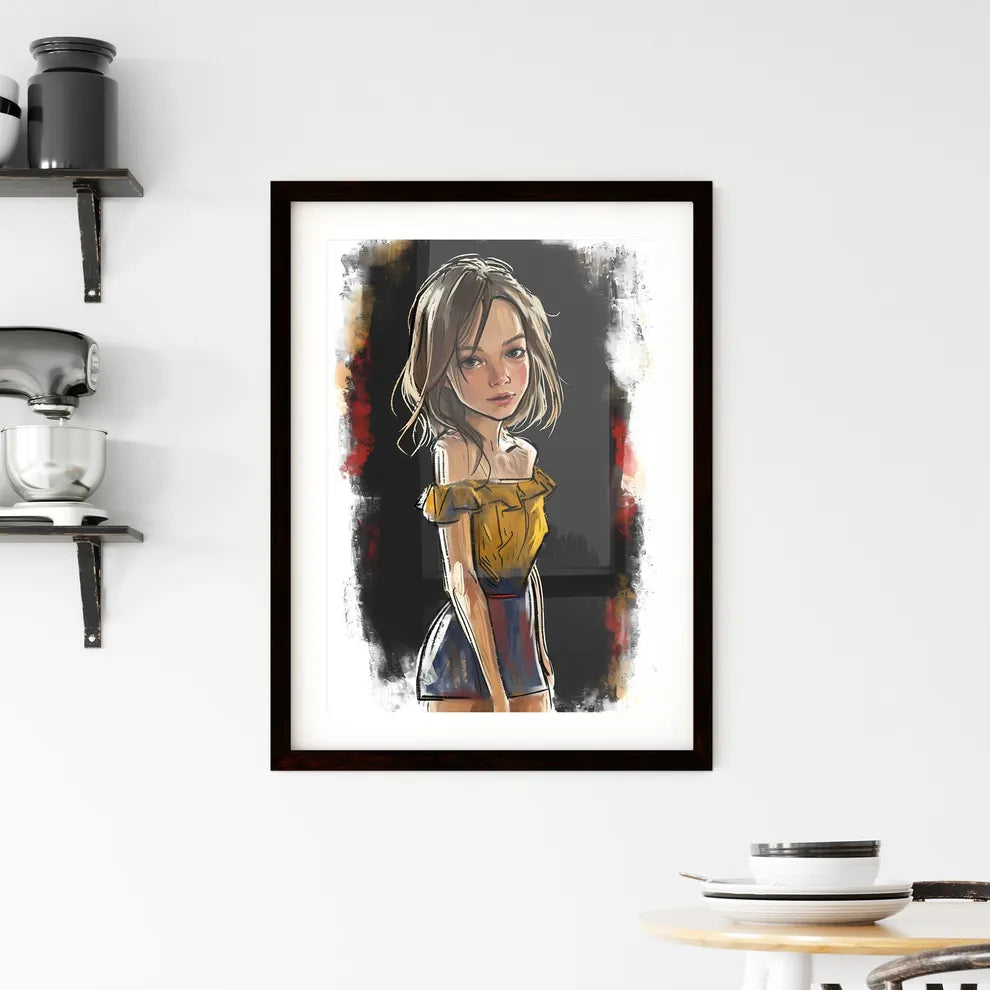 A Poster of cartoon illustration of a beauti Framed Print