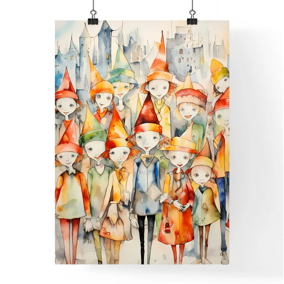 A Poster of whimsical colorful illustration of Christmas Elfs  Poster
