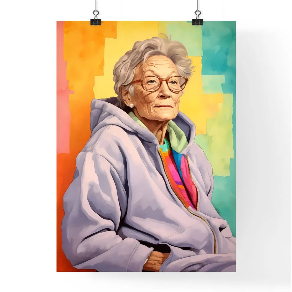 A Poster of Woman in her 70s wearing a styli Poster