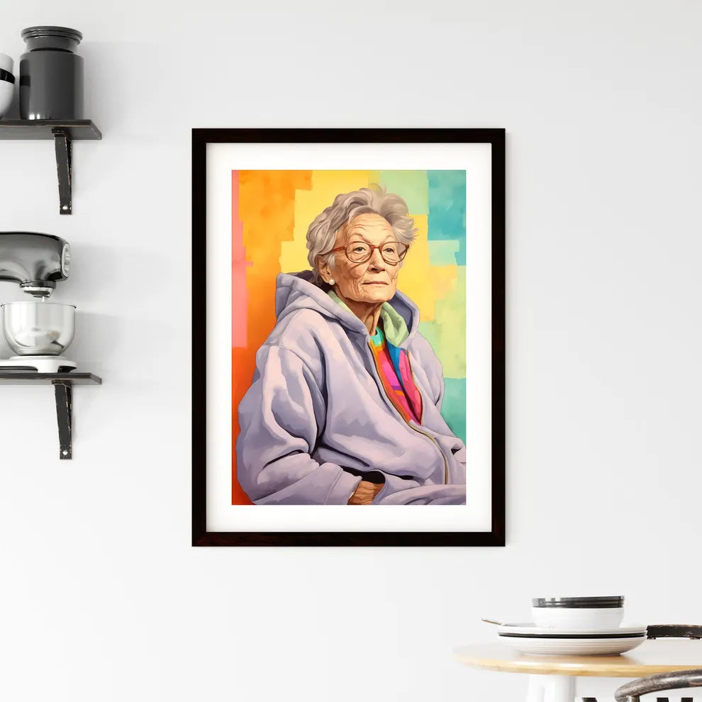 A Poster of Woman in her 70s wearing a styli Framed Print
