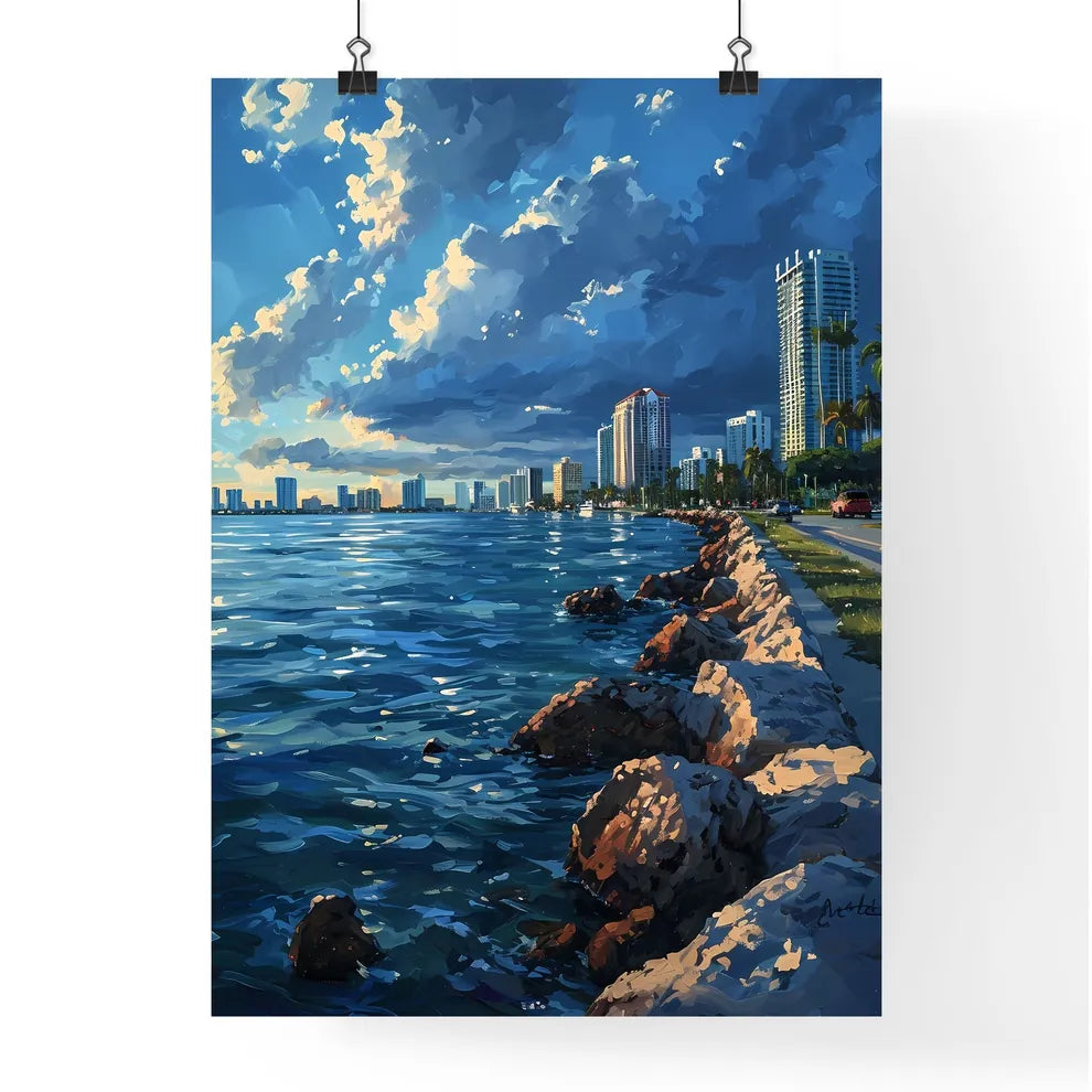 A Poster of Miami Skyline - A City Next To The Water Poster