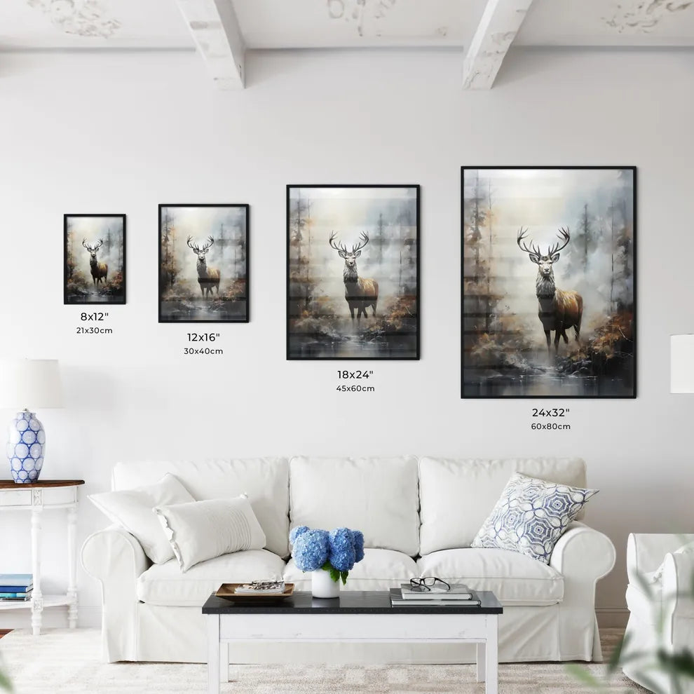 A Poster of elk in the fog print  Size Chart