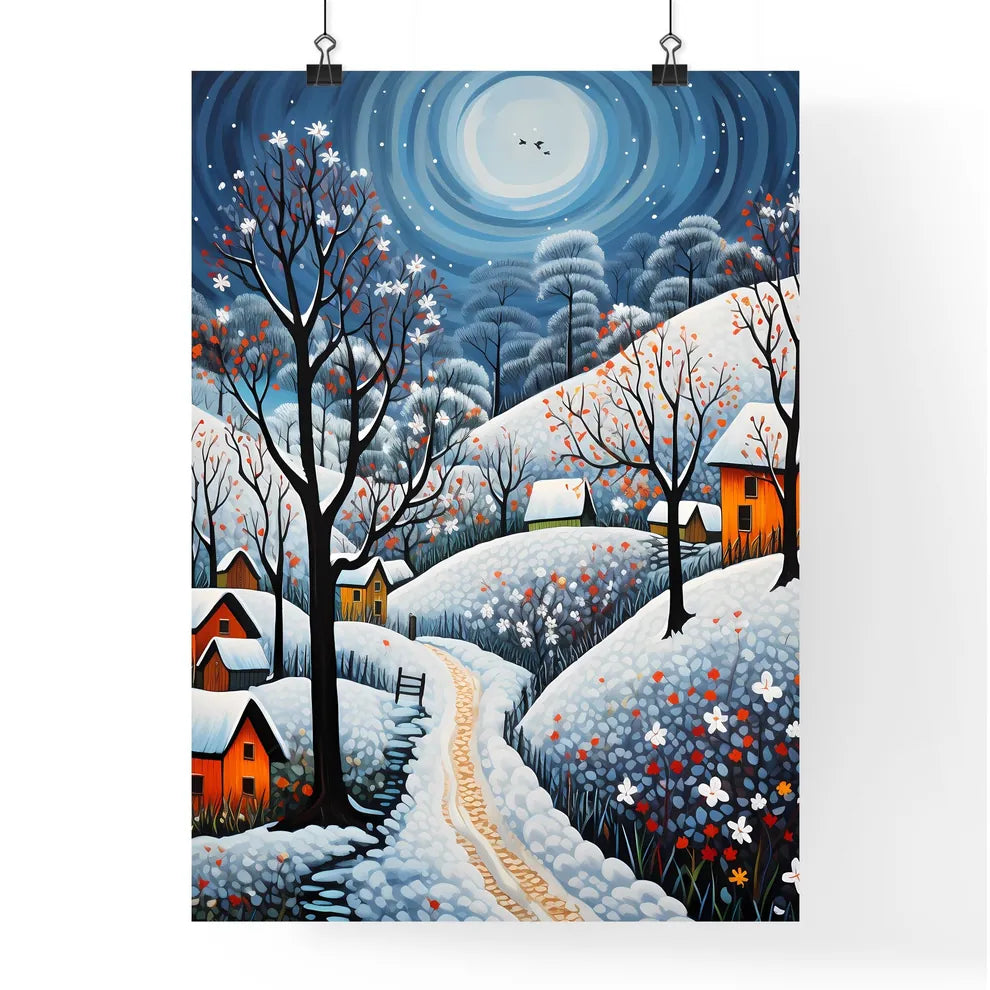 A Poster of snow landscape - A Painting Of A Village In The Snow Poster