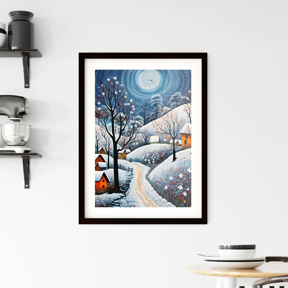 A Poster of snow landscape - A Painting Of A Village In The Snow Custom Print