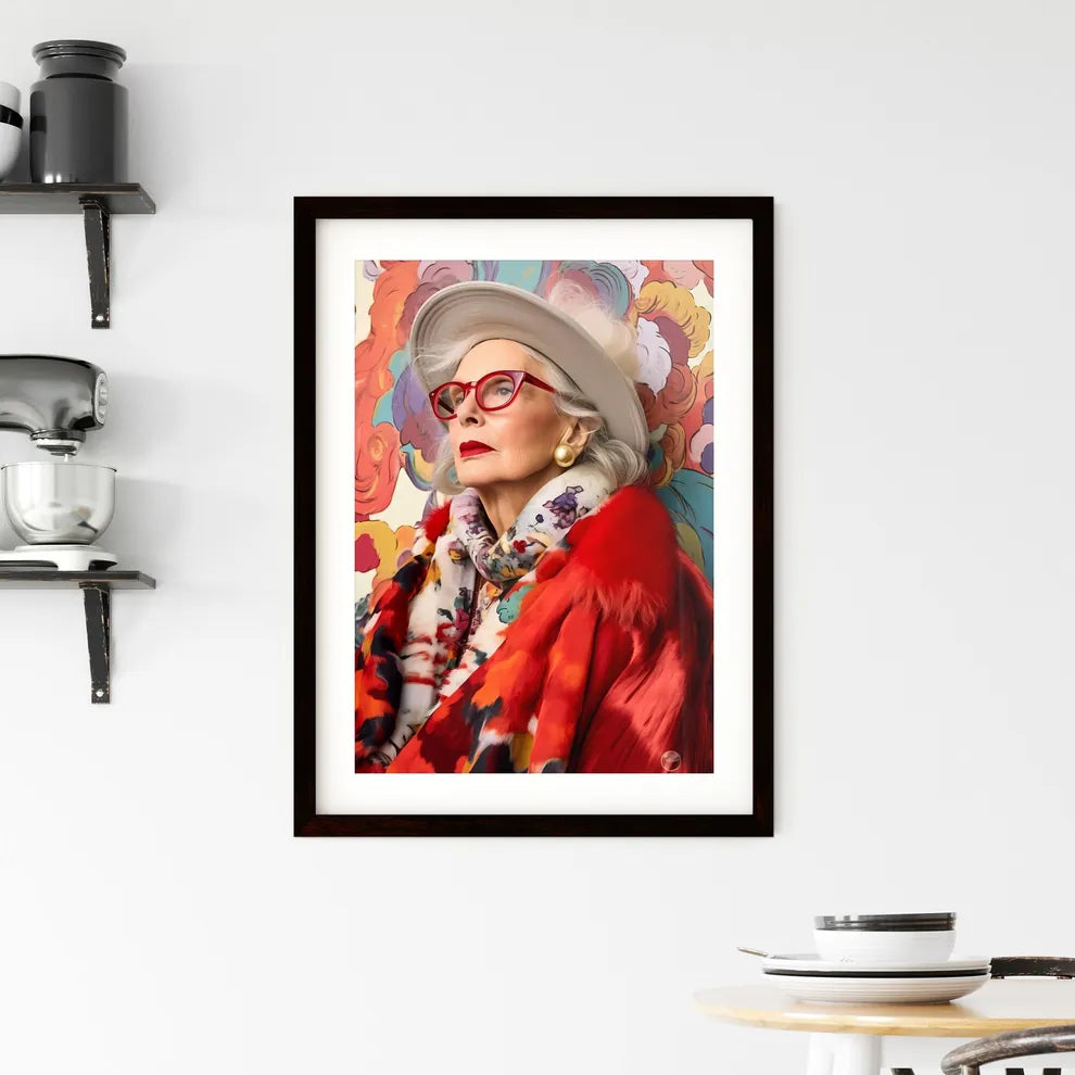 A Poster of gorgeous eldery eclectic woman i Framed Print