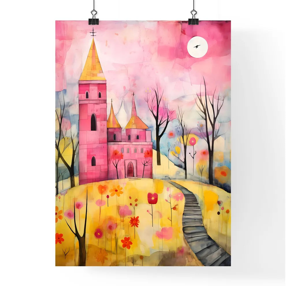 A Poster of the easter church painting - A Painting Of A Pink Castle Poster