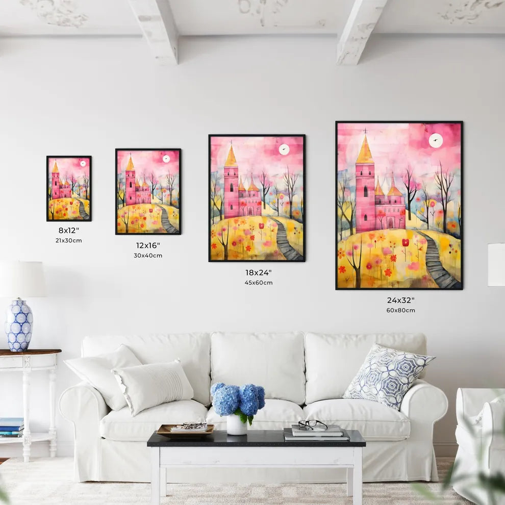 A Poster of the easter church painting - A Painting Of A Pink Castle Size Chart