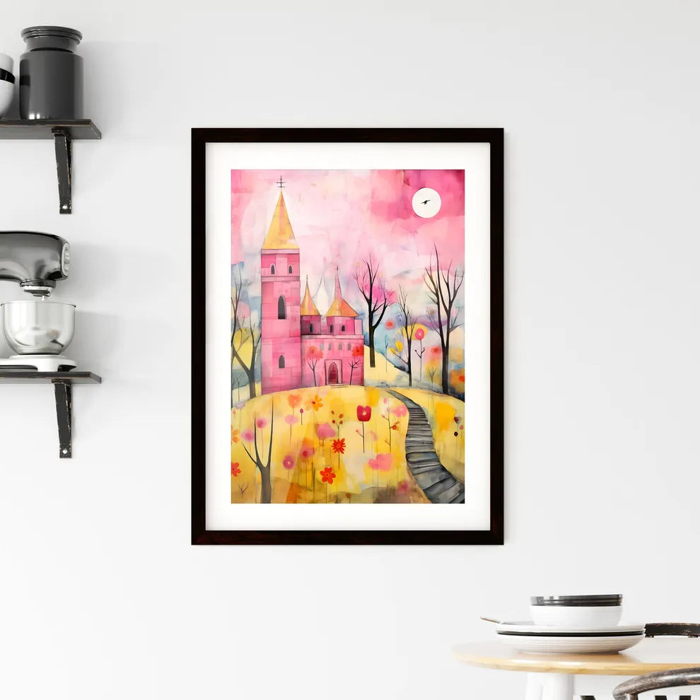 A Poster of the easter church painting - A Painting Of A Pink Castle Custom Print