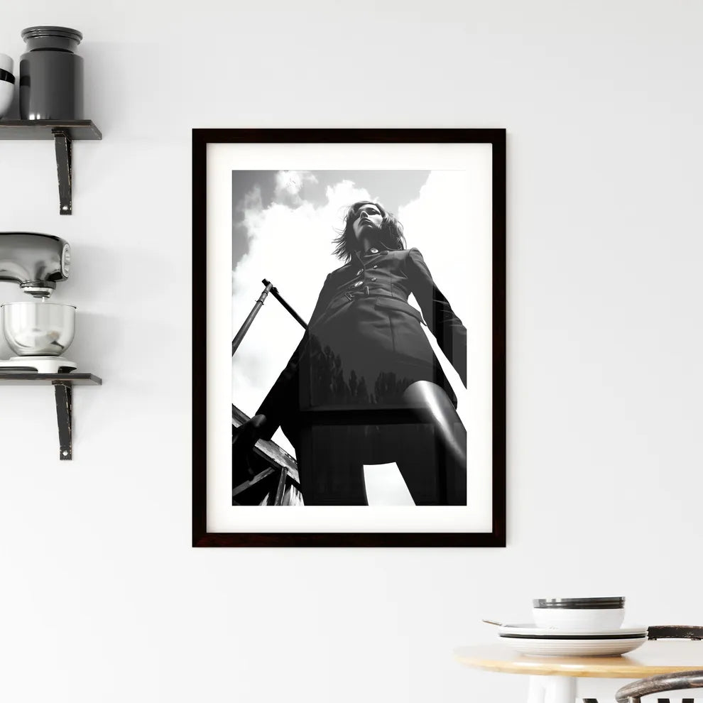 A Poster of girl model shooting low angle sh Framed Print