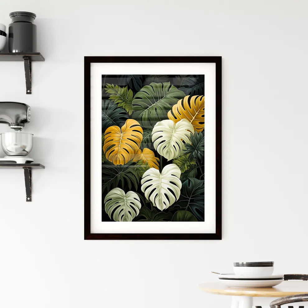 A Poster of monochrome monstera tropical lea Framed Print