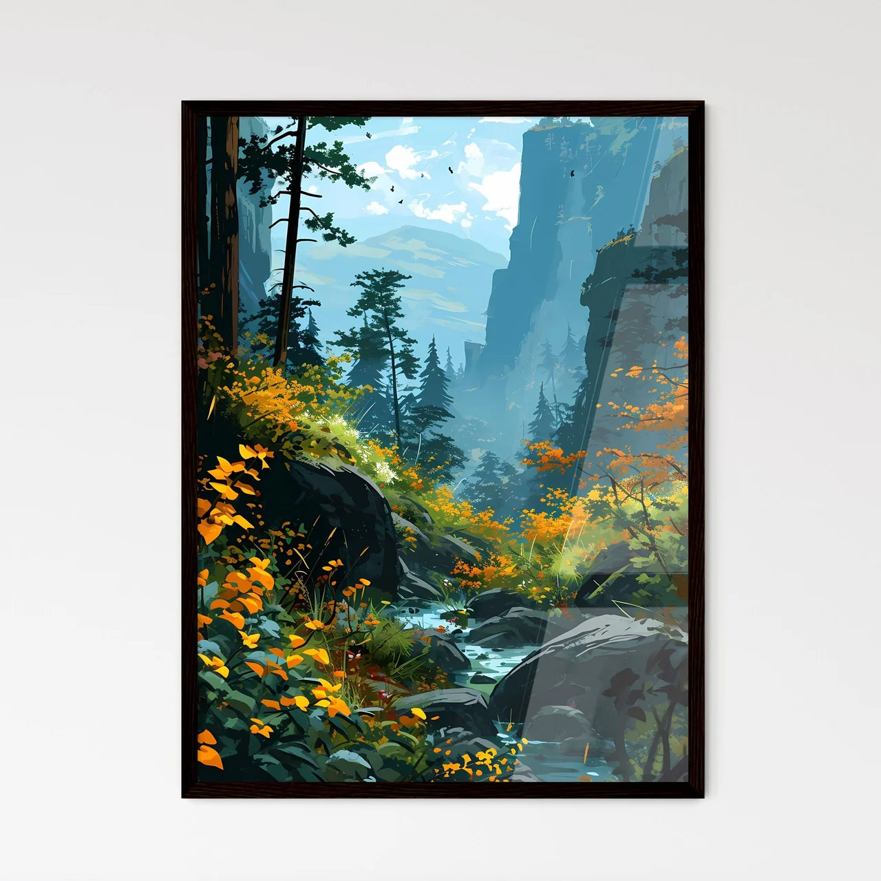 A Poster of Rainforests landscape - A River  - Framed Art Print