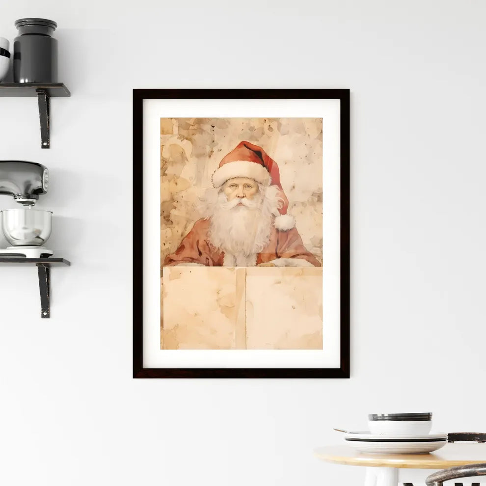 A Poster of santa claus on a beige insulated Framed Print