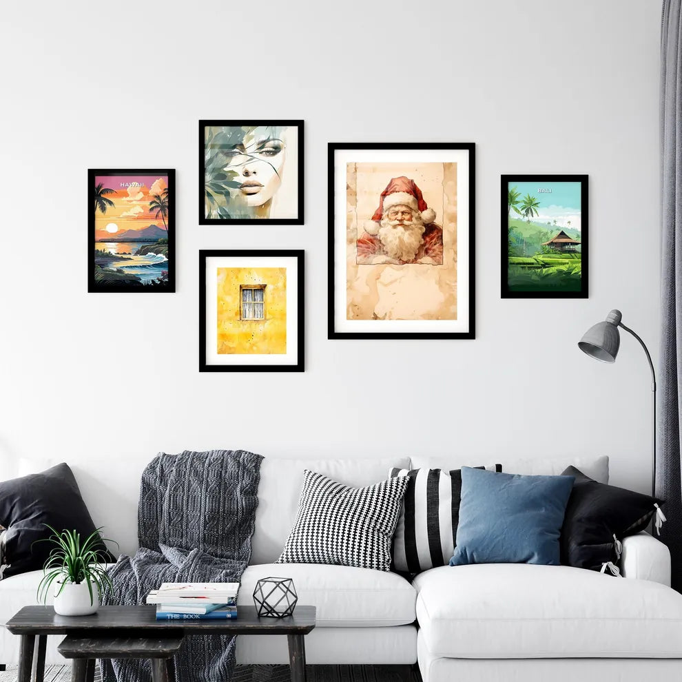 A Poster of santa claus on a beige insulated Wall Art