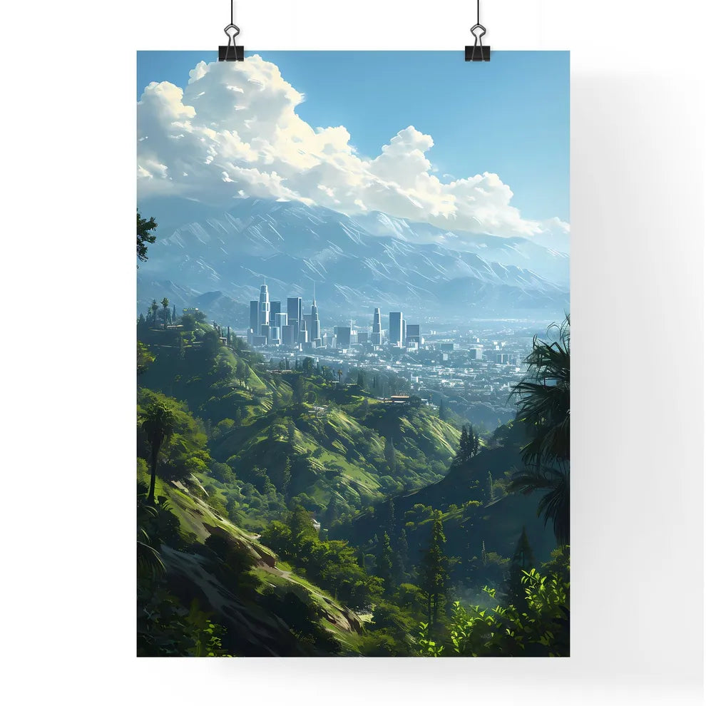 A Poster of Hollywood California Skyline - A City In The Mountains Poster