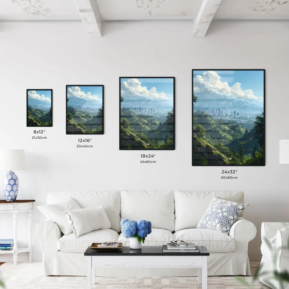 A Poster of Hollywood California Skyline - A City In The Mountains Size Chart