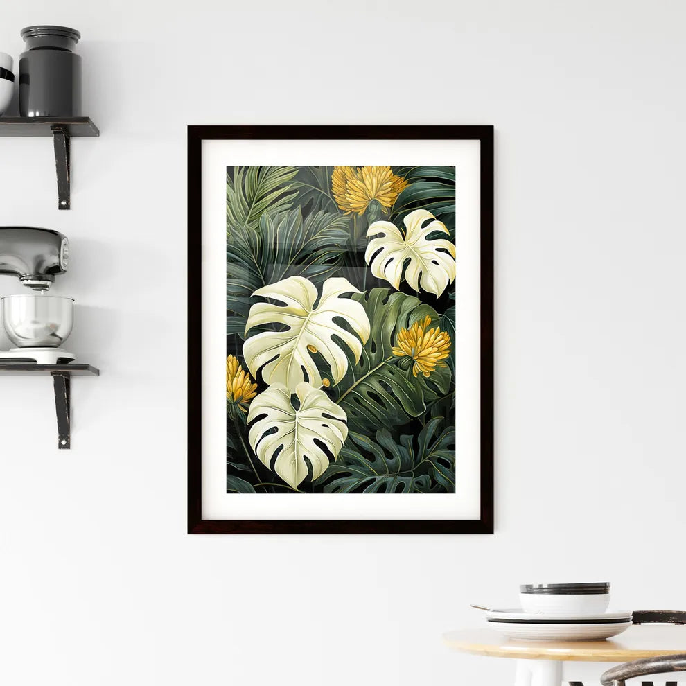 A Poster of monochrome monstera tropical lea Framed Print