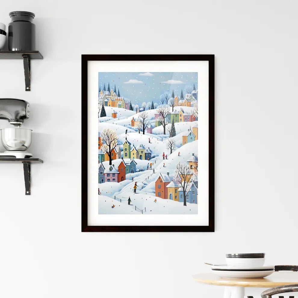 A Poster of snow landscape - A Painting Of A Town With Many Colorful Houses And Trees Custom Print