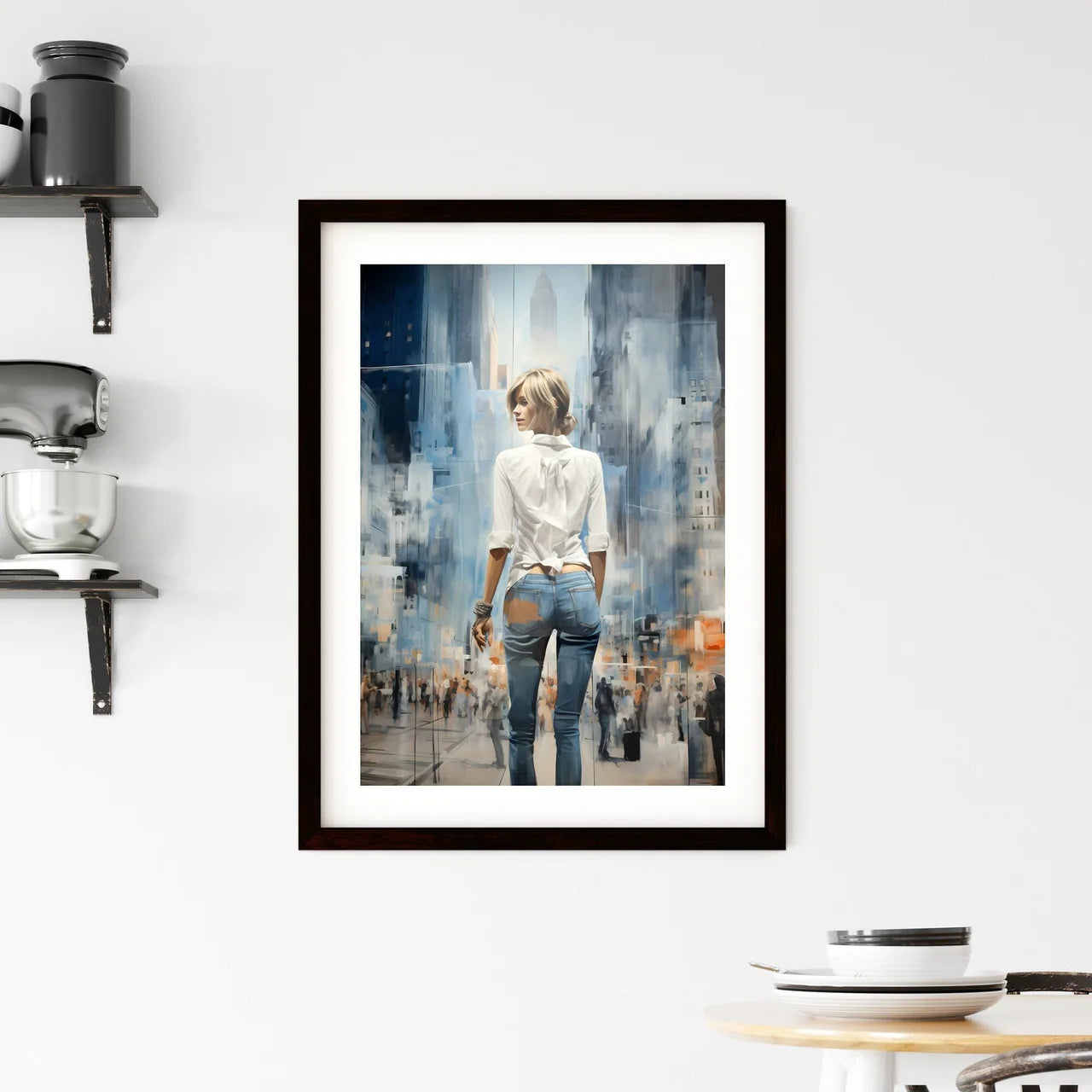 A Poster of person a new kind of woman - A Woman In A White Shirt And Blue Jeans Custom Print