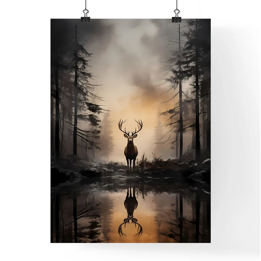 A Poster of elk in the fog print  Poster