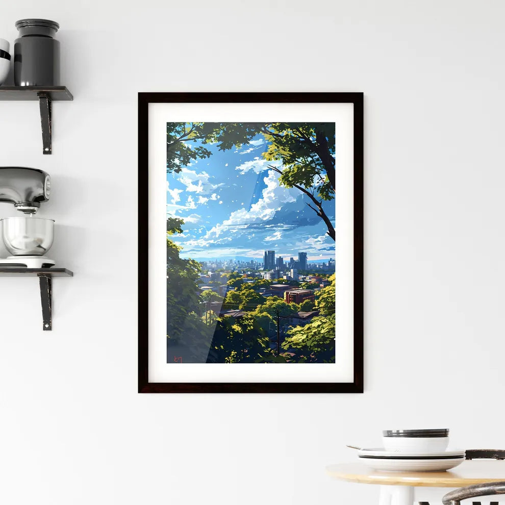 A Poster of Miami Skyline - A City Landscape With Trees And Buildings Custom Print